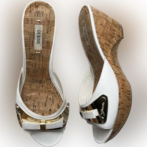 Guess White Wedges with golden detail on front